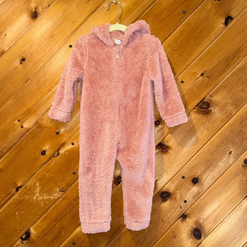 Toddler girls 18/24m pink fluffy snow cold weather zip up bunting suit